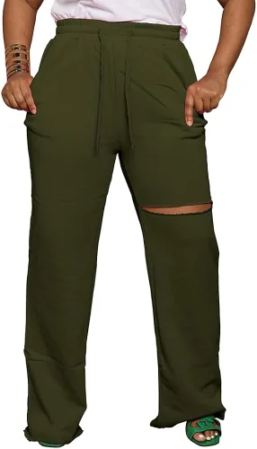 Vista 6 de PINSV Pantalones de pierna ancha para mujer, con cordón, holgados, casuales