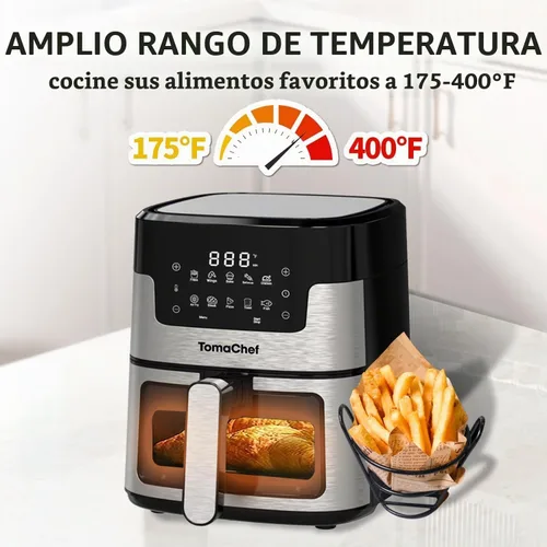 Vista 4 de TomaChef Freidora de aire de 5.3 cuartos de galón con ventana visible, cocina digital 10 en 1 (negro)