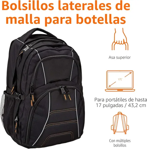 Vista 3 de Amazon Basics Mochila para laptop que se ajusta a laptops de hasta 17 pulgadas, negro
