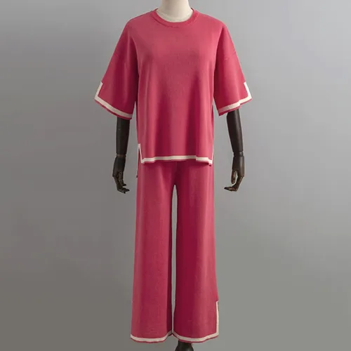 Vista 5 de Hugncmy Conjunto de 2 piezas para mujer, de manga corta, holgado, de algodón, lino, pantalones casuales, de dos piezas