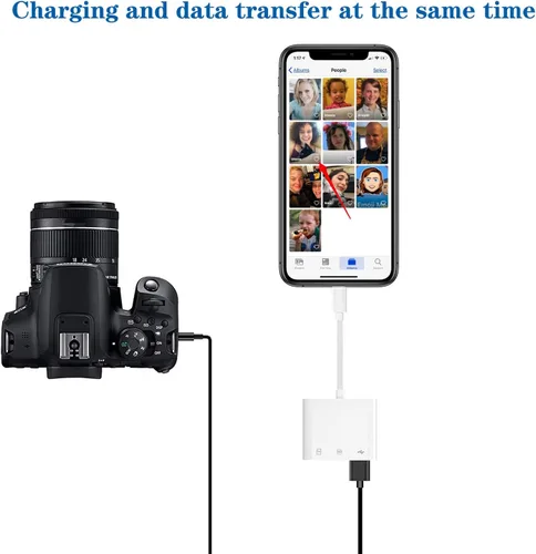 Vista 2 de Apple Lightning a tarjeta SD y TF Adaptador de cámara USB para iPhone/iPad, lector de tarjetas 3 en 1 USB Dongle para unidad flash USB, teclado