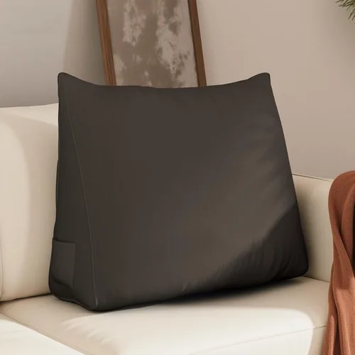 Vista 8 de WOWMAX Almohada de espalda para cama sentada, almohada de cuña para respaldo de cama y sofá, 85% lino y 15% mezcla de algodón, color negro