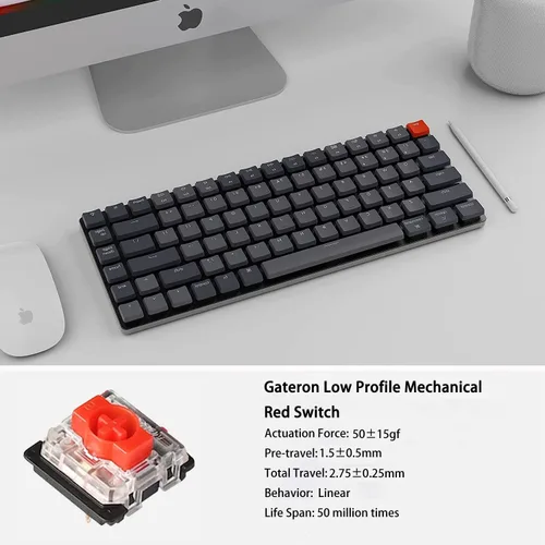 Vista 4 de Keychron Teclado mecánico inalámbrico Bluetooth K3 versión 2 84 teclas 75 diseño blanco LED retroiluminado teclado con cable para Mac Windows