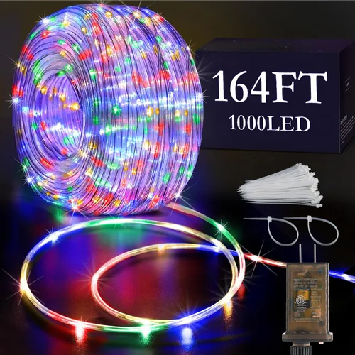 Vista 16 de KNONEW - Guirnalda de luces de 164 pies con 1000 luces LED para exteriores, luces de cuerda impermeables para exteriores con 8 modos, tubo