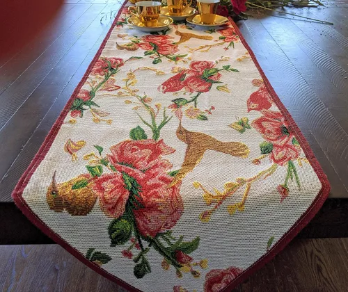 Vista 4 de Tache Home Fashion 6250TR - Camino de mesa festivo con diseño floral de Navidad con diseño floral rojo de pascua, 13 x 48 pulgadas