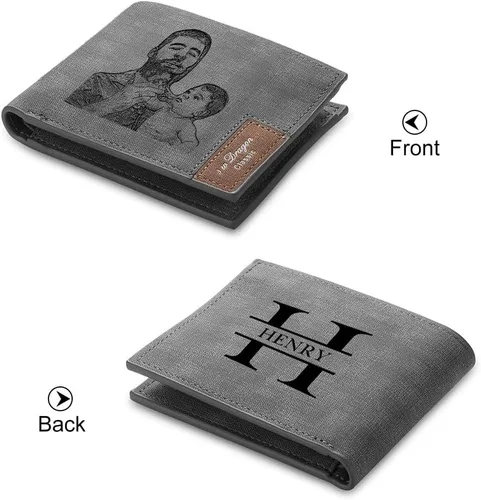 Vista 3 de Gemszoo Regalos para el día del padre de parte de esposa, hija e hijo, cartera personalizada con nombre de foto inicial para hombres, cartera