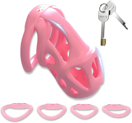 Vista 9 de Jaula de castidad masculina – Jaula de pene con cerradura invisible empotrada con 4 anillos de diferentes tamaños y 2 llaves, juguetes sexuales
