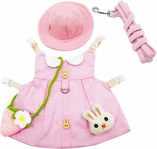 Vista 9 de Ropa de conejillo de indias, ropa suave de hurón con arnés de conejo para mascotas y correa, mini bolsa para sombrero, lindo broche para collares