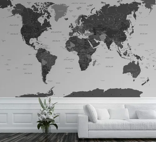 Vista 2 de Murwall Map Wallpaper Political World Map Wall Mural Black Map Wallpaper White Map Wall Mural Living Room