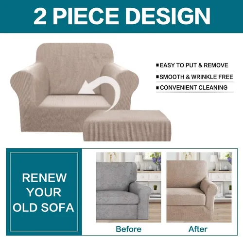 Vista 6 de Turquoize Paquete de 2 fundas elásticas para silla, 4 piezas, fundas elásticas para sofá, fundas de cojín de asiento individuales, color arena