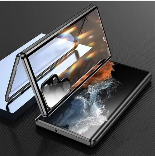Vista 11 de Funda para Galaxy S21 con bloqueo de seguridad + adsorción magnética, vidrio templado de doble cara, a prueba de golpes, parachoques de aluminio