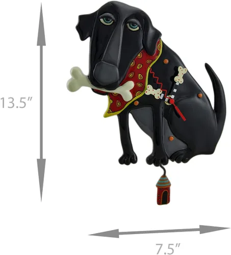 Vista 4 de Allen Designs Parker The Dog - Reloj de pared con péndulo negro de 13 pulgadas