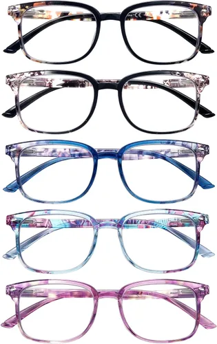 Vista 13 de Paquete de 5 lentes de lectura con bloqueo de luz azul para mujeres, lectores de computadora con bisagra de resorte