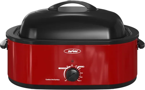 Vista 24 de Sunvivi Horno asador eléctrico con tapa visible, horno asador de pavo de 24 cuartos de galón con sartén y estante extraíbles, acero inoxidable