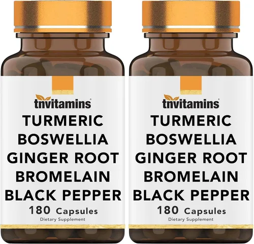 Vista 9 de tnVitamins Turmeric & Boswellia Complex (180 cápsulas) con raíz de jengibre, bromelina y extracto de pimienta negra Fórmula Joint-Easy: potente