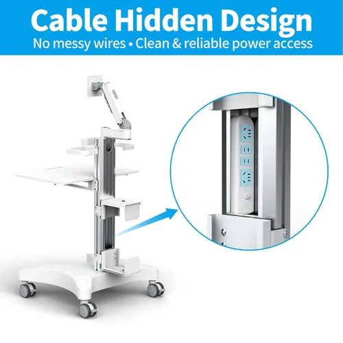 Vista 3 de Carrito Médico con Soporte para Monitor y Soporte para Escáner Oral – Estación de Trabajo Móvil con Altura Ajustable para Clínicas Dentales