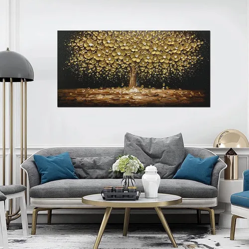 Vista 5 de Art8YuQi Pinturas - Arte abstracto contemporáneo Pintura al óleo sobre lienzo Textura 3D Árbol dorado Gary Pintura hecha a mano obra de arte arte