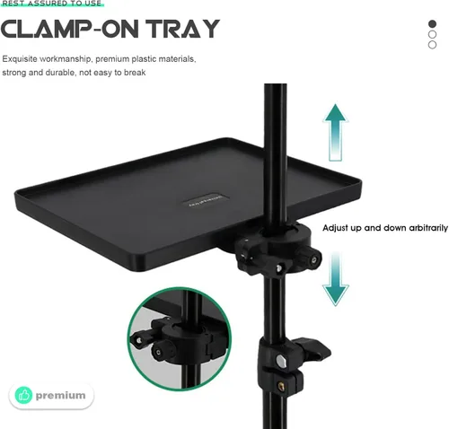 Vista 3 de HEALLILY Bandeja de soporte para micrófono, soporte ajustable con abrazadera, soporte universal para micrófono, para transmisión en vivo, concierto