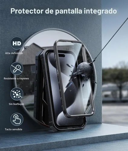 Vista 4 de FNTCASE - Funda para iPhone 15 Pro Max, protector de pantalla integrado, función atril Military-Grade Drop Protection, Anti-Slip Matte Textured
