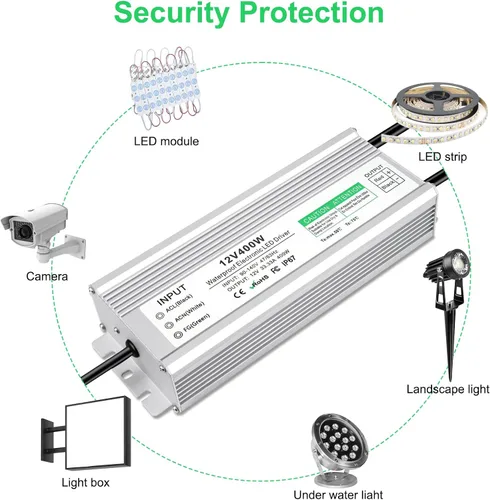 Vista 3 de Controlador LED de 400 vatios, transformador de bajo voltaje de 12 V CC, fuente de alimentación LED IP67 impermeable, adaptador con enchufe de 3