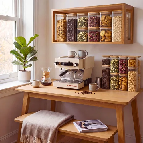 Vista 6 de Paquete de 6 tarros de almacenamiento de vidrio rectangulares pequeños de 0.7 cuartos de galón con tapas de bambú Minimalist Kitchen