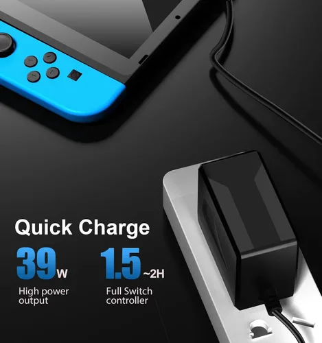 Vista 2 de Cargador para Nintendo Switch, adaptador USB C compatible con Nintendo SwitchSwitch LiteSwitch OLEDSwitch Dock, cargador de viaje rápido con cable