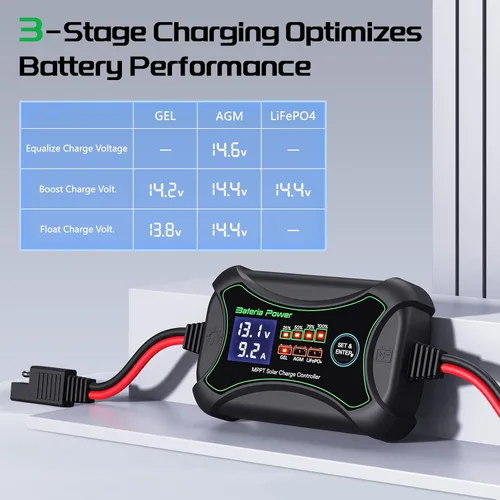 Vista 6 de Bateria Power Controlador de carga solar MPPT de 10 amperios y 12 voltios, controlador de panel solar portátil inteligente, regulador solar