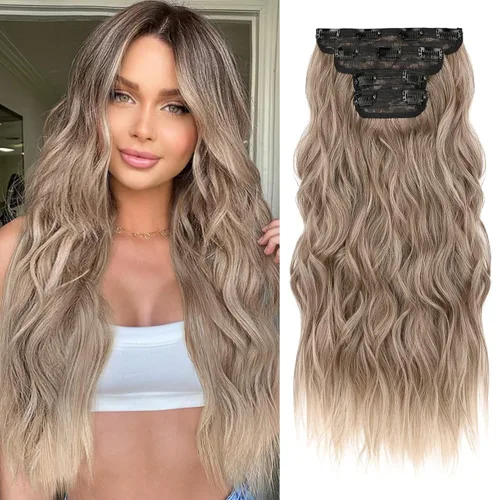 Vista 9 de REECHO Extensiones de cabello, 4 piezas, extensiones de cabello con clip HE001, extensiones de cabello sintéticas naturales y suaves para mujer