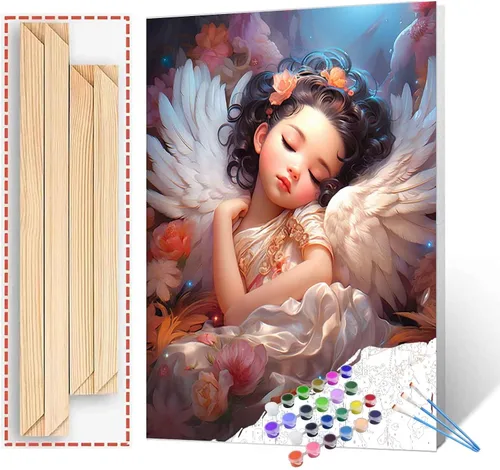 Vista 18 de Tucocoo Pintura de bebé durmiendo por número para adultos y niñas africanas, pintura por número para niños, estilo de moda, pintura moderna