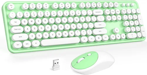 Vista 30 de MOFII Combo de teclado y mouse inalámbricos, teclado retro de máquina de escribir de 2.4 GHz, tamaño completo, lindos ratones inalámbricos, dongle