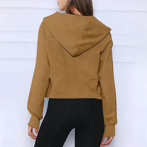 Vista 4 de DOLKFU Sudaderas con capucha recortadas con cremallera para mujer, de gran tamaño, de manga larga, a la moda, informales, ligeras, con bolsillo