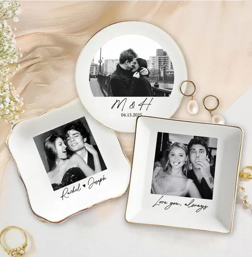Vista 2 de UrbanNEST Plato de cerámica personalizado para parejas, recuerdo de retrato personalizado, regalo de aniversario para él y ella, regalo único