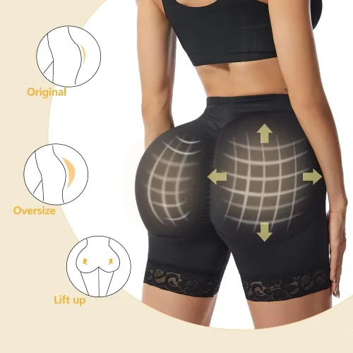 Vista 3 de Bragas de control de encaje con relleno para realzar los glúteos para mujer, sin costuras, más gruesas, falsas