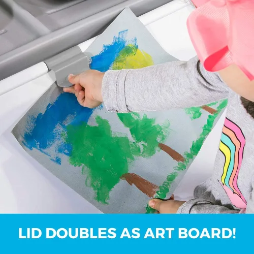 Vista 4 de Step2 Caja de juguetes y tapa de arte 2 en 1, contenedor y organizador de juguetes para niños, caballete y cofre en uno, hecho de plástico duradero