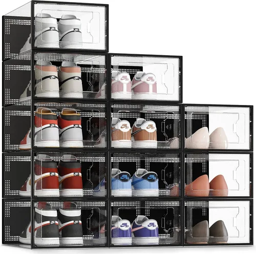 Vista 11 de 12 cajas de almacenamiento de zapatos, de plástico transparente apilable, organizador de zapatos para armario, contenedores de zapatos apilables