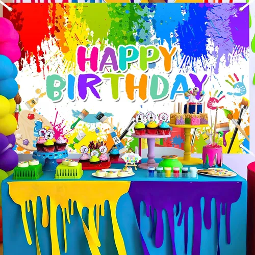 Vista 4 de Avezano Cartel de pintura de cumpleaños para niños y niñas, decoración de fiesta de arte de grafiti, tema de pintura, fondo de fotos de feliz