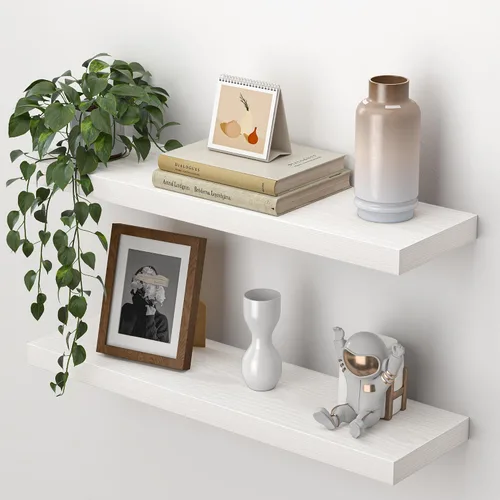 Vista 33 de Heimlove Estantes flotantes para pared, estante de 16 pulgadas para baño pequeño, almacenamiento montado y exhibición, estantes de madera para Negro