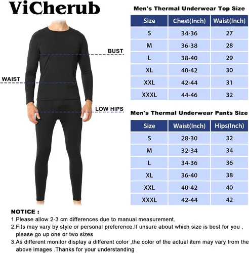 Vista 6 de ViCherub Thermal Underwear for Men Fleece Lined Long Johns Base Layer Top and Bottom Set for Cold Weather