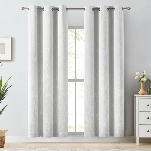 Vista 34 de Melodieux Elegantes cortinas opacas de algodón para oscurecer la habitación, para sala de estar, dormitorio, con aislamiento térmico, paneles