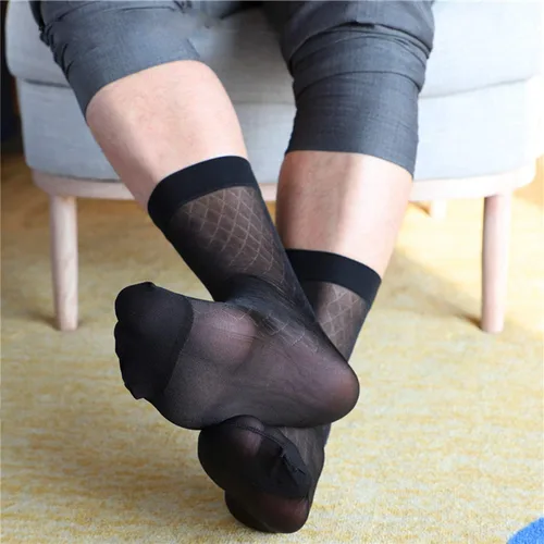 Vista 3 de Uaussi 10 pares de calcetines de vestir ultrafinos para hombre, calcetines de negocios de seda transparente, pantalones de trabajo de nailon suave