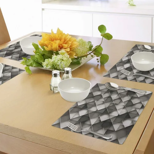 Vista 4 de Ambesonne Juego de 4 manteles individuales modernos, diseño geométrico con cuadros grises degradados, manteles individuales de tela lavable