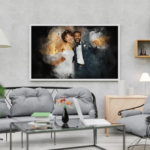 Vista 6 de Awesometik Pintura de acuarela personalizada de foto con fondo oscuro, impresión de ilustración de boda, obra de arte personalizada, lienzo y póster