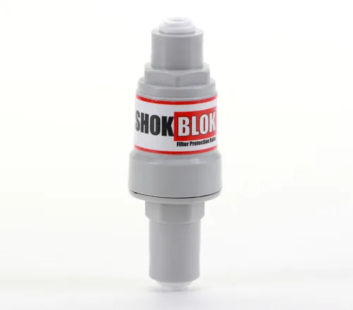 Vista 3 de Shok Blok SB-FPV-125 - Válvula de protección para filtro de agua para sistemas de ósmosis inversa y filtros - puertos QC de 1/4 pulgadas, 125 PSI