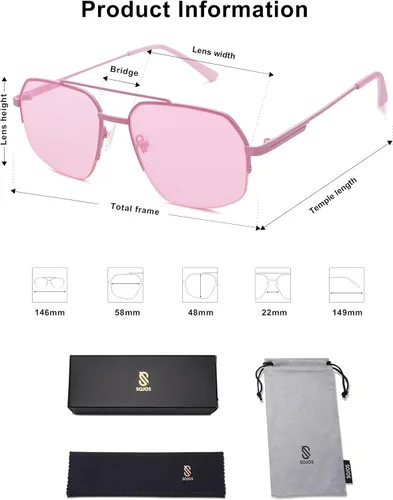 Vista 24 de SOJOS Trendy Aviator Sunglasses Mens Womens Retro Double Bridge Metal Frame Semi-Rimless Shades SJ1191