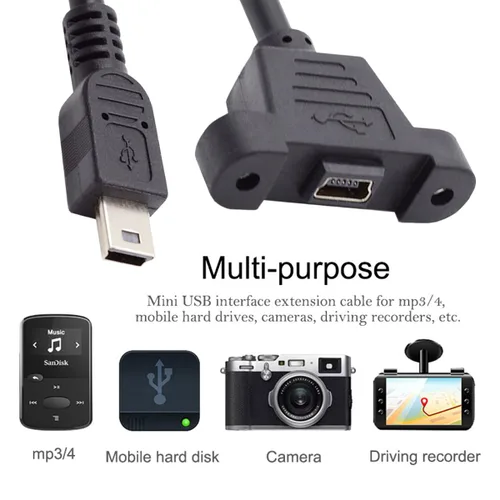 Vista 6 de cablecc Tipo de montaje en panel Mini USB2.0 5Pin macho a hembra Cable adaptador de extensión con tornillos 19.7 in