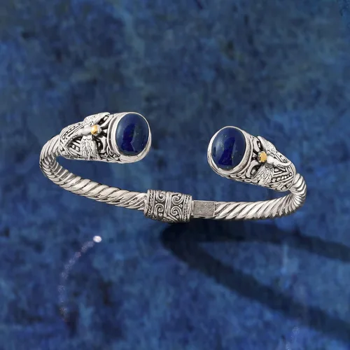 Vista 6 de Ross-Simons Lapis Bali-Style Dragonfly Cuff Bracelet in Sterling Silver and 18kt Yellow Gold
