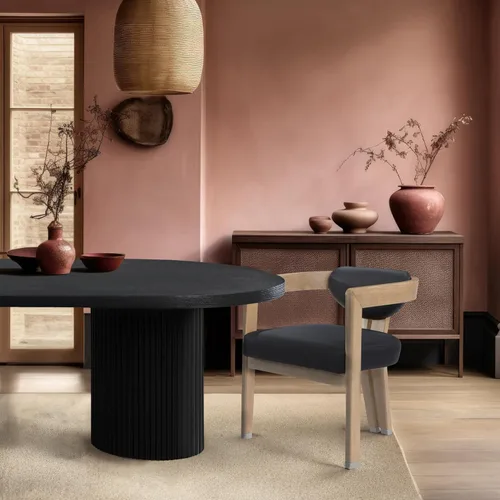 Vista 2 de Meridian Furniture 564Black-C Carlyle Collection Modern Silla de comedor contemporánea, acabado natural cepillado de madera maciza, cuero vegano
