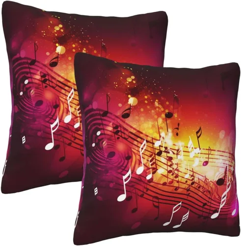 Vista 8 de 2 Pack Decorative Throw Pillow Covers 18"x18" Square Cushion Cover Boho Farmhouse Pillowcase for Couch Sofa Bedroom Living Room Home Decor Music