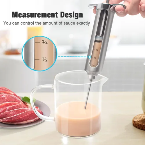 Vista 5 de Ofargo Kit de inyector de carne para ahumador con 3 agujas de jeringa inyectoras de barbacoa sabor marinada, adobos inyectores para carnes, pavo