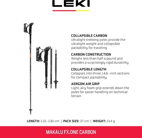 Vista 2 de LEKI Makalu FX.One - Bastones de senderismo ligeros ajustables de carbono para senderismo y senderismo
